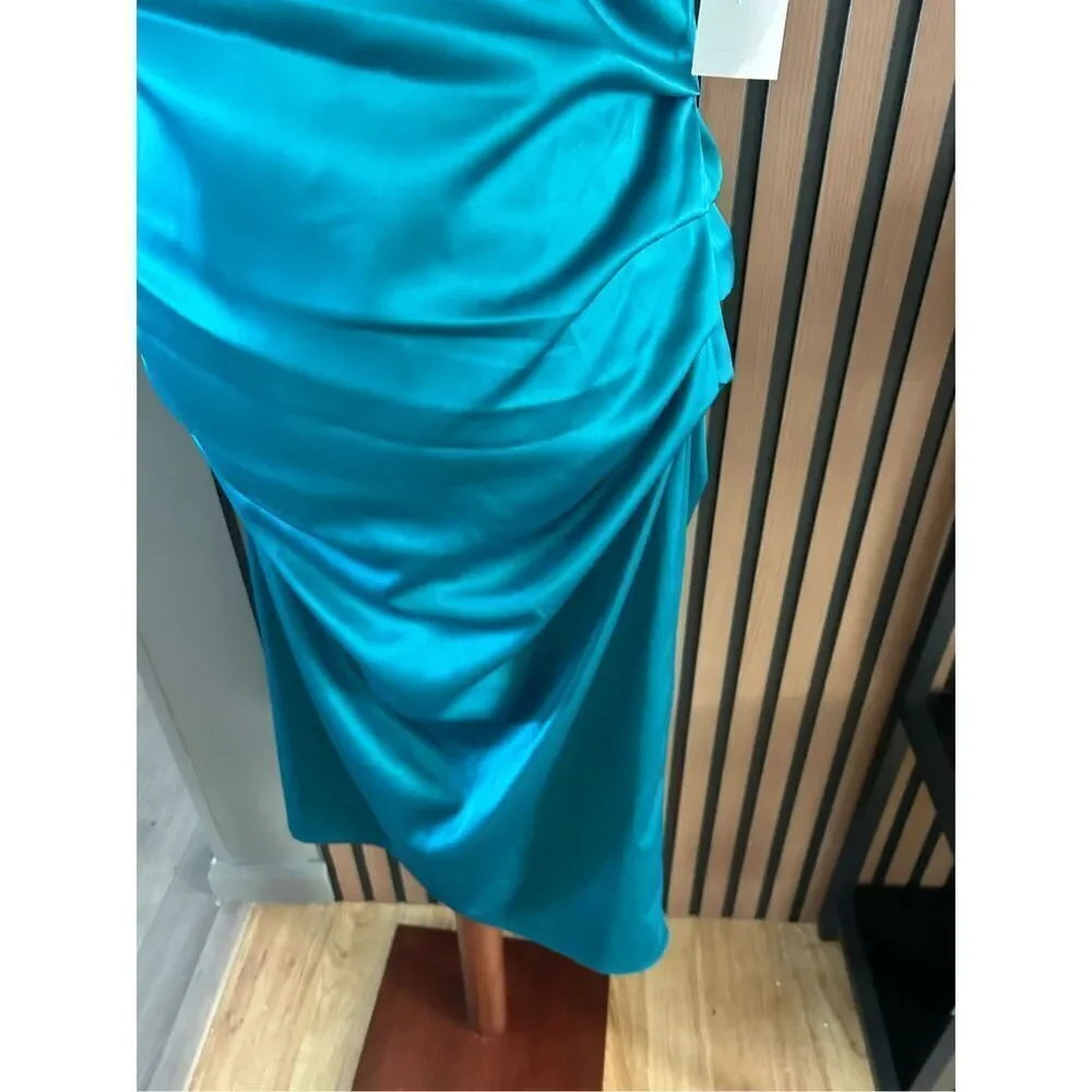 Suzi chin teal green mother of the bride wedding dress size 14 sleeveless scrunc